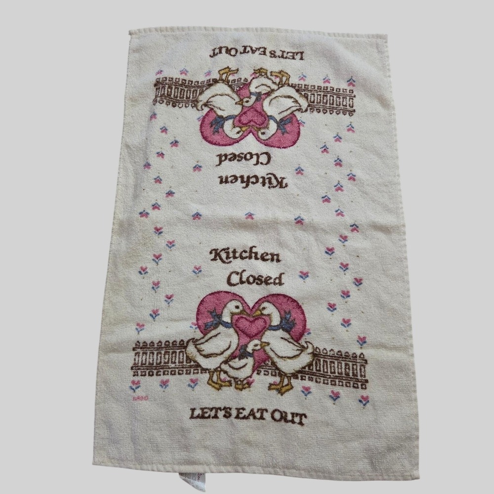 Vintage Cannon Kitchen Closed Lets Eat Out Duck Heart Towel Cream Cotton USA